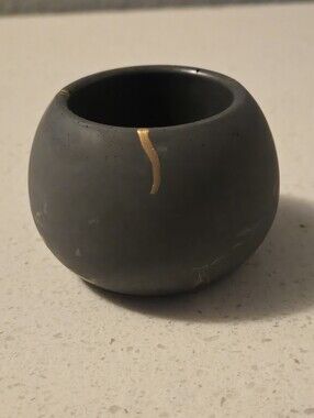 Handcrafted Charcoal GREY Ceramic Bowl Votive with Gold Accent Boho mimimal